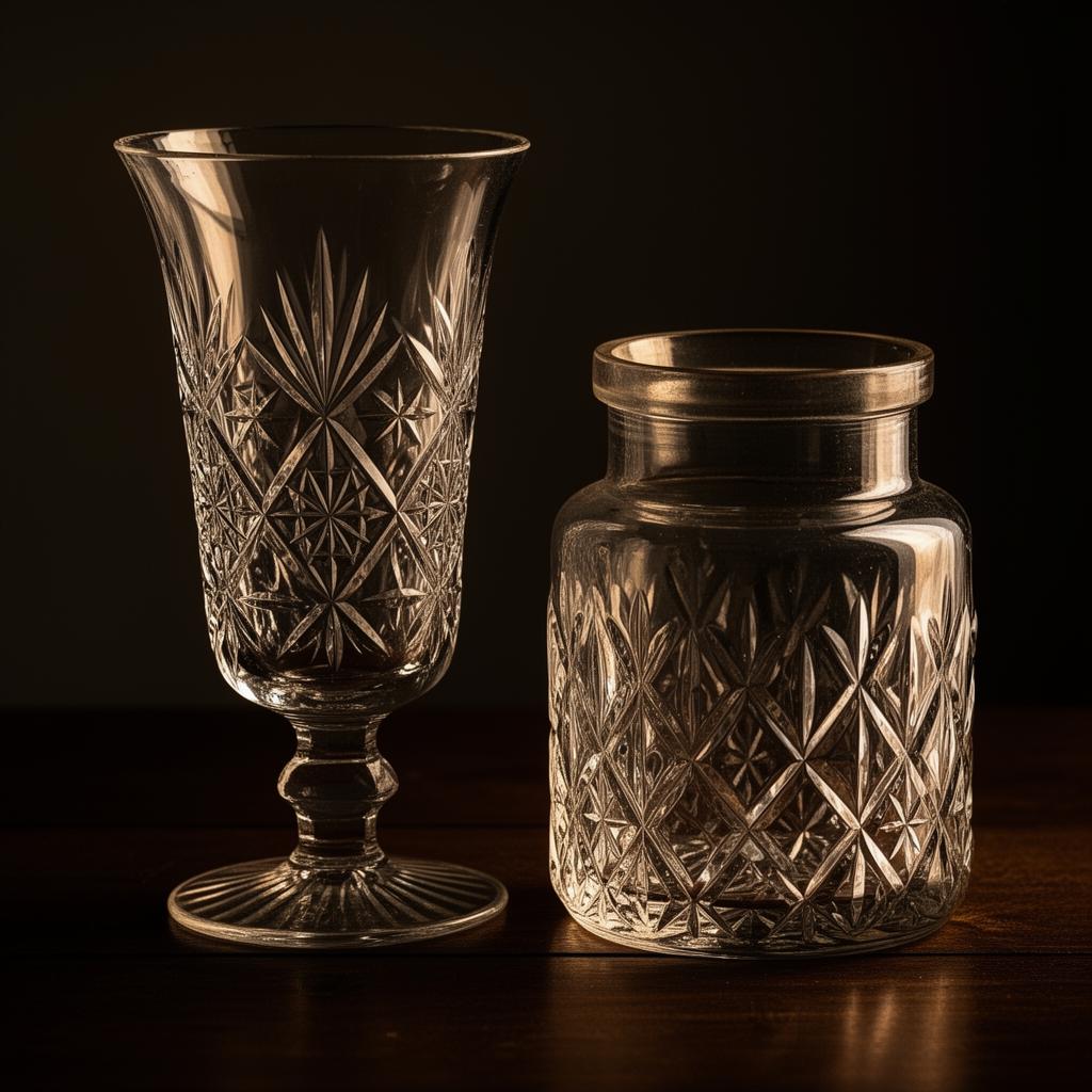 Two empty antique crystal vessels awaiting their pour